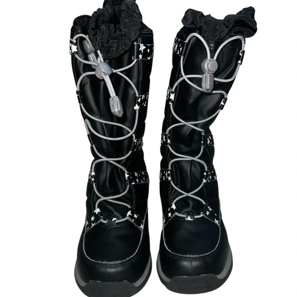 Lands' End Black Reflective Star Winter Boots Like New! 6Y